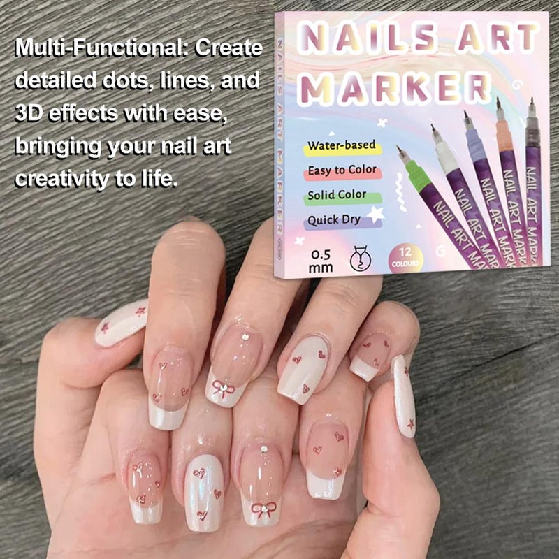 Nail Art Pens, 12 Colors Diy Nail Art Pen Set, Nails Point Graffiti Dotting Pen for Diy Nails Arting Beauty Adorn Manicure Tools - Image 3